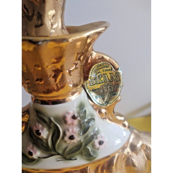 Jim Beam Whiskey Decanter Gold and Pink Flower Design by Regal Ceramics 1972 - Picture 7 of 11